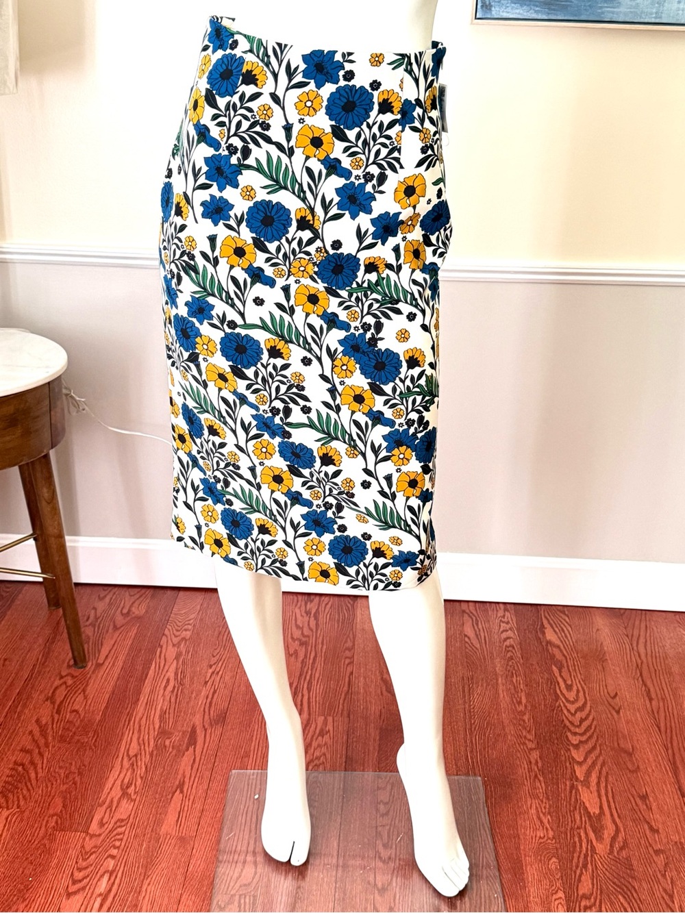 Zara Floral Pencil Skirt in Blue, White and Yellow NWT
